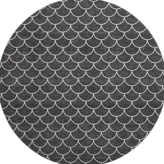 8' Black And Ivory Geometric Washable Round Rug With UV Protection Photo 2