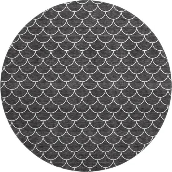 8' Black And Ivory Geometric Washable Round Rug With UV Protection Photo 1