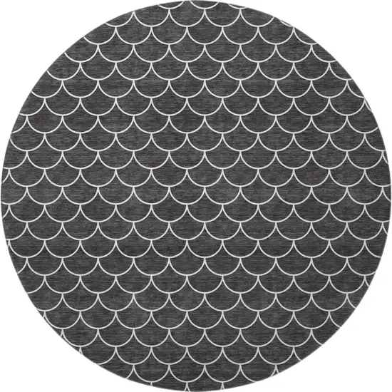 8' Black And Ivory Geometric Washable Round Rug With UV Protection Photo 3