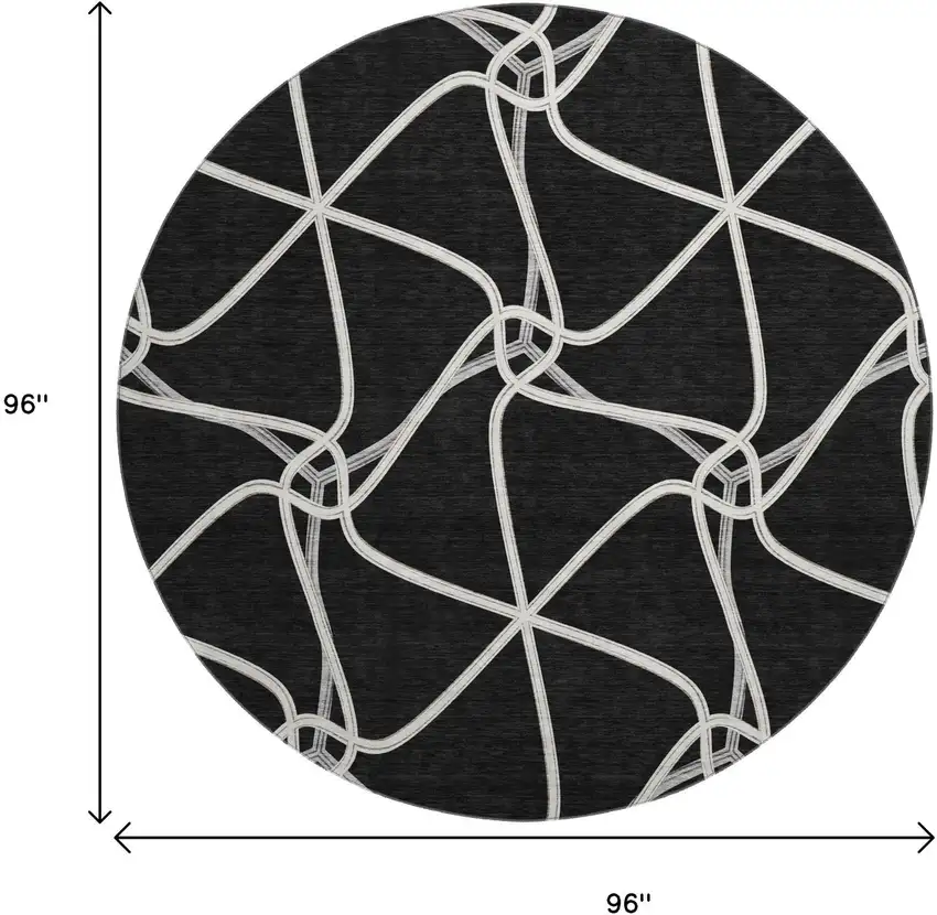8' Black And Ivory Geometric Washable Round Rug With UV Protection Photo 9