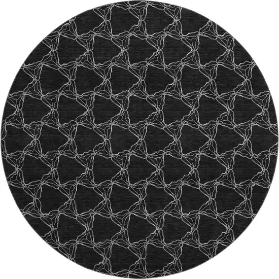 8' Black And Ivory Geometric Washable Round Rug With UV Protection Photo 1