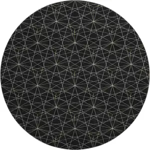 Photo of 8' Black And Ivory Geometric Washable Round Rug With UV Protection
