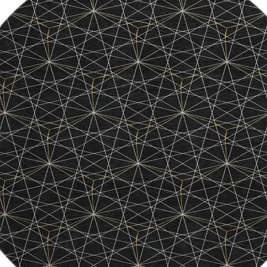 8' Black And Ivory Geometric Washable Round Rug With UV Protection Photo 2