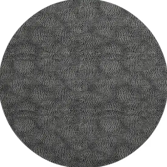 8' Black And Ivory Geometric Washable Round Rug With UV Protection Photo 3