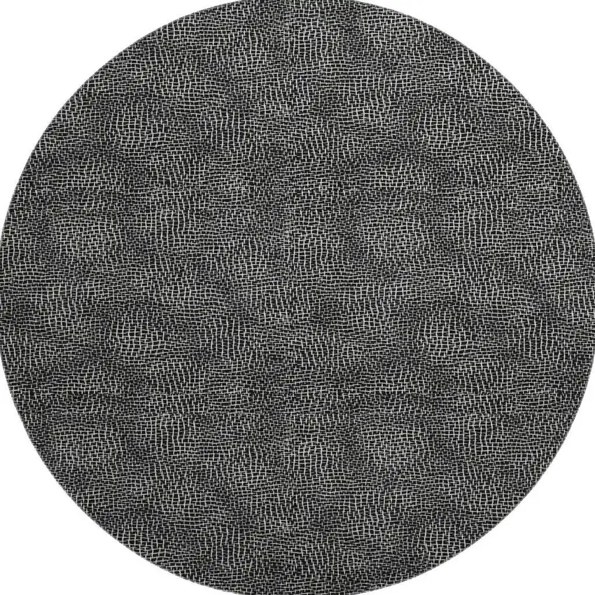 8' Black And Ivory Geometric Washable Round Rug With UV Protection Photo 3