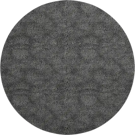 8' Black And Ivory Geometric Washable Round Rug With UV Protection Photo 1