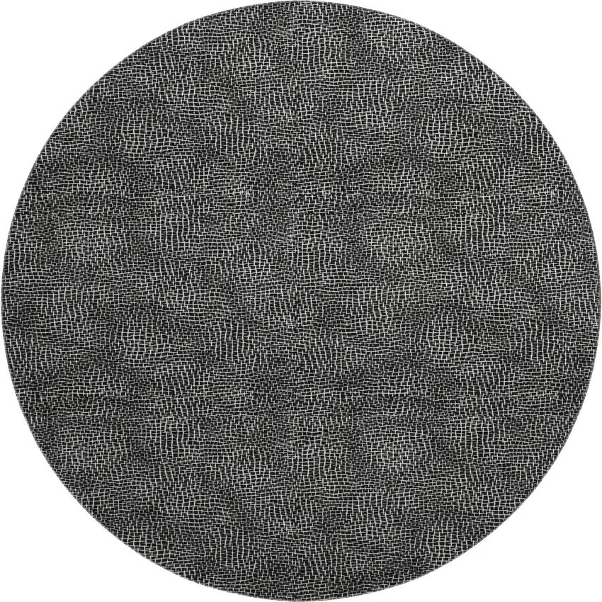 8' Black And Ivory Geometric Washable Round Rug With UV Protection Photo 1