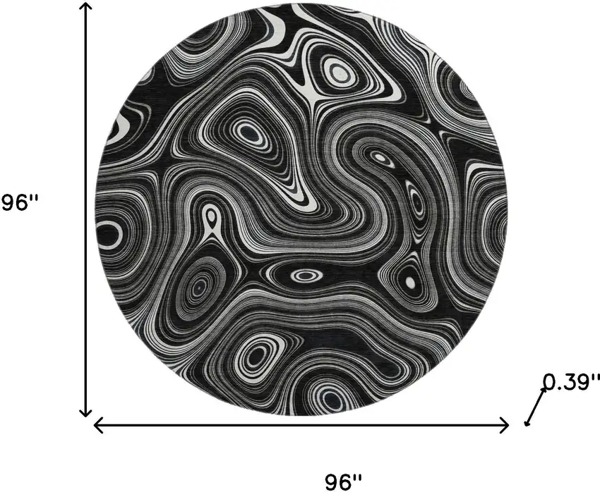 8' Black And Ivory Geometric Washable Round Rug With UV Protection Photo 8