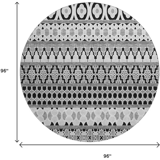 8' Black And Ivory Ikat Washable Round Rug With UV Protection Photo 3