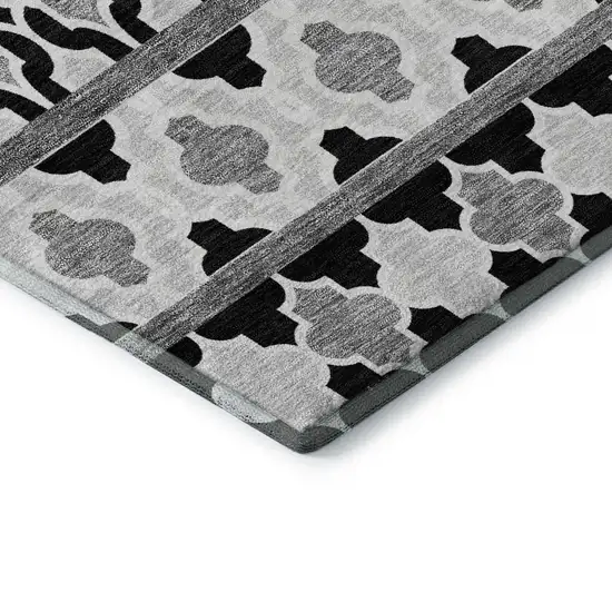 8' Black And Ivory Ikat Washable Round Rug With UV Protection Photo 7