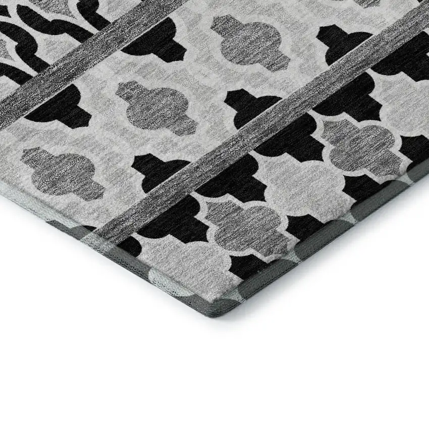 8' Black And Ivory Ikat Washable Round Rug With UV Protection Photo 7