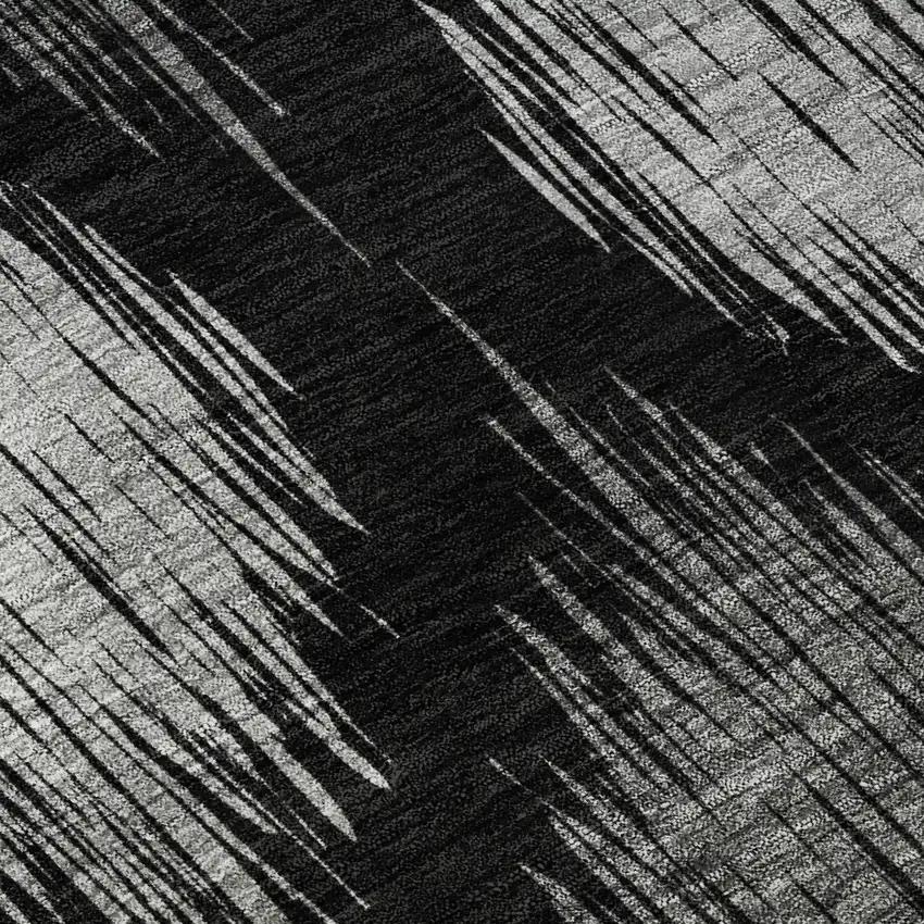 8' Black And Ivory Ikat Washable Round Rug With UV Protection Photo 9