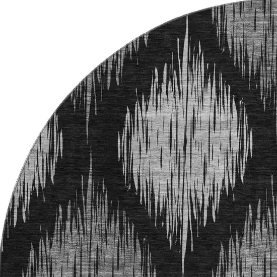 8' Black And Ivory Ikat Washable Round Rug With UV Protection Photo 4