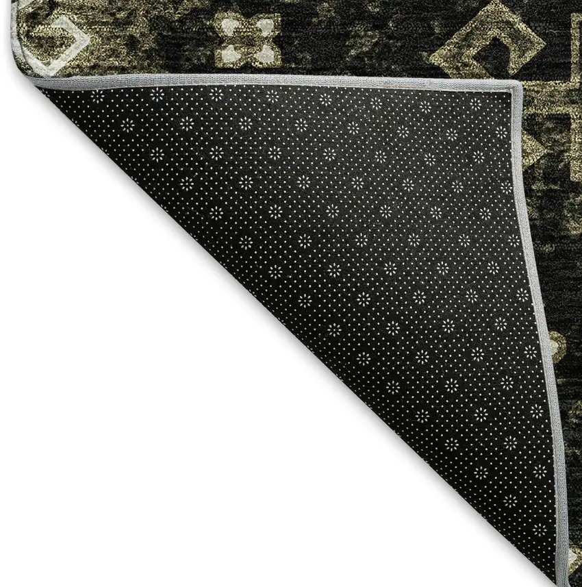 8' Black And Ivory Medallion Washable Round Rug With UV Protection Photo 6