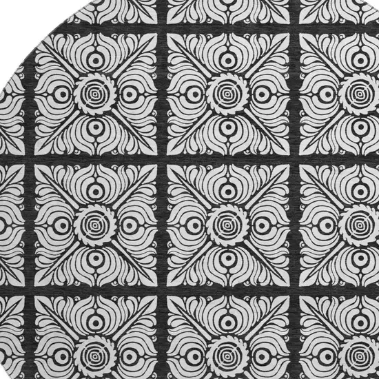 8' Black And Ivory Medallion Washable Round Rug With UV Protection Photo 3