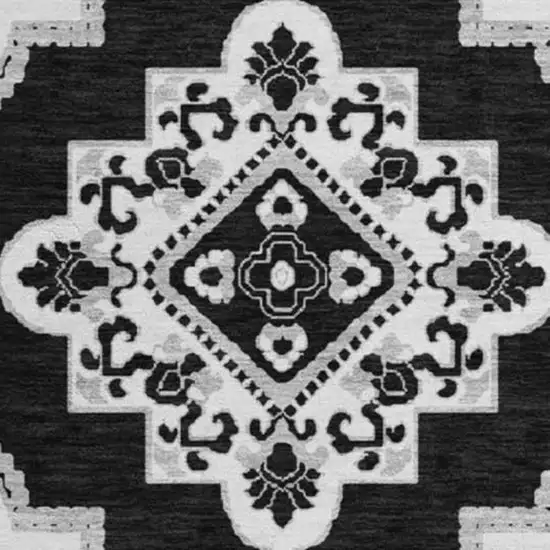 8' Black And Ivory Medallion Washable Round Rug With UV Protection Photo 4