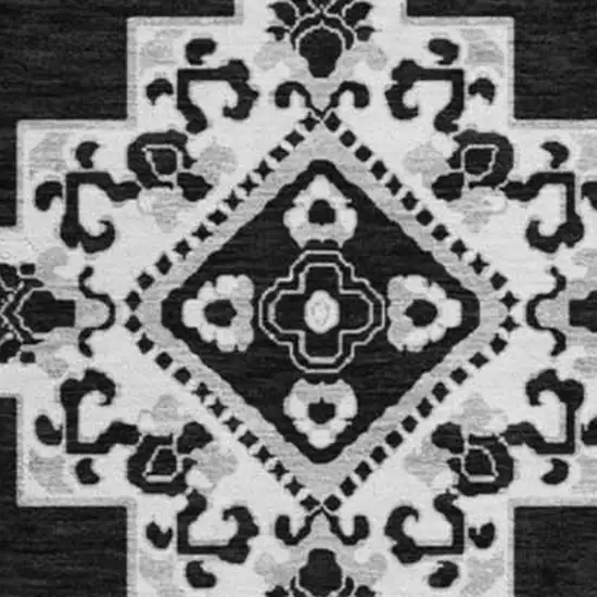 8' Black And Ivory Medallion Washable Round Rug With UV Protection Photo 3