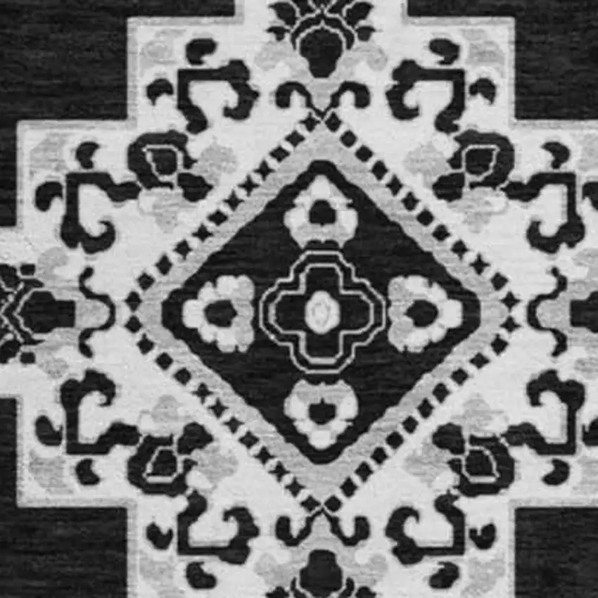 8' Black And Ivory Medallion Washable Round Rug With UV Protection Photo 3