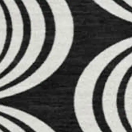 8' Black And Ivory Ogee Washable Round Rug With UV Protection Photo 2