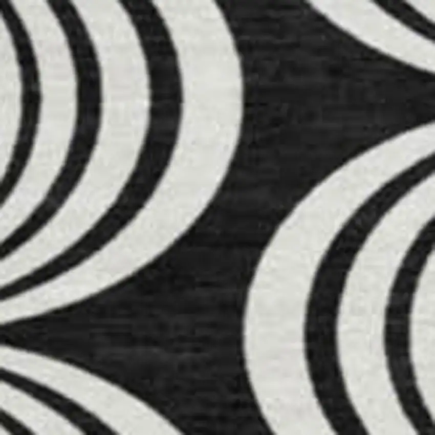 8' Black And Ivory Ogee Washable Round Rug With UV Protection Photo 2