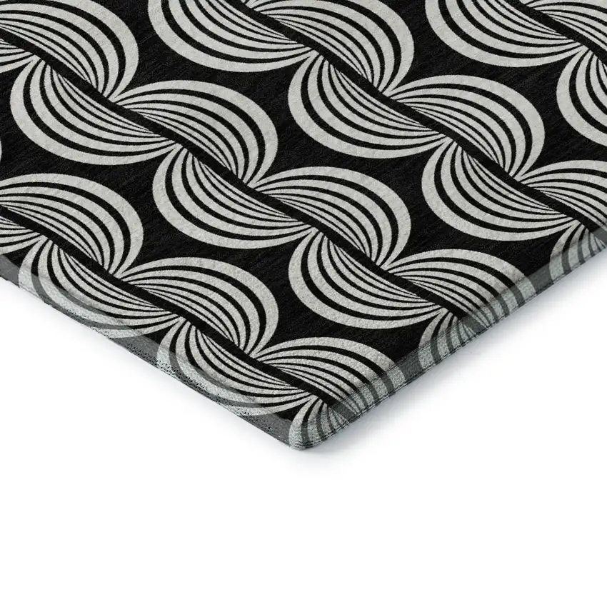 8' Black And Ivory Ogee Washable Round Rug With UV Protection Photo 6