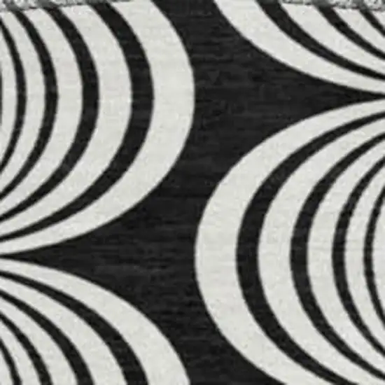 8' Black And Ivory Ogee Washable Round Rug With UV Protection Photo 3