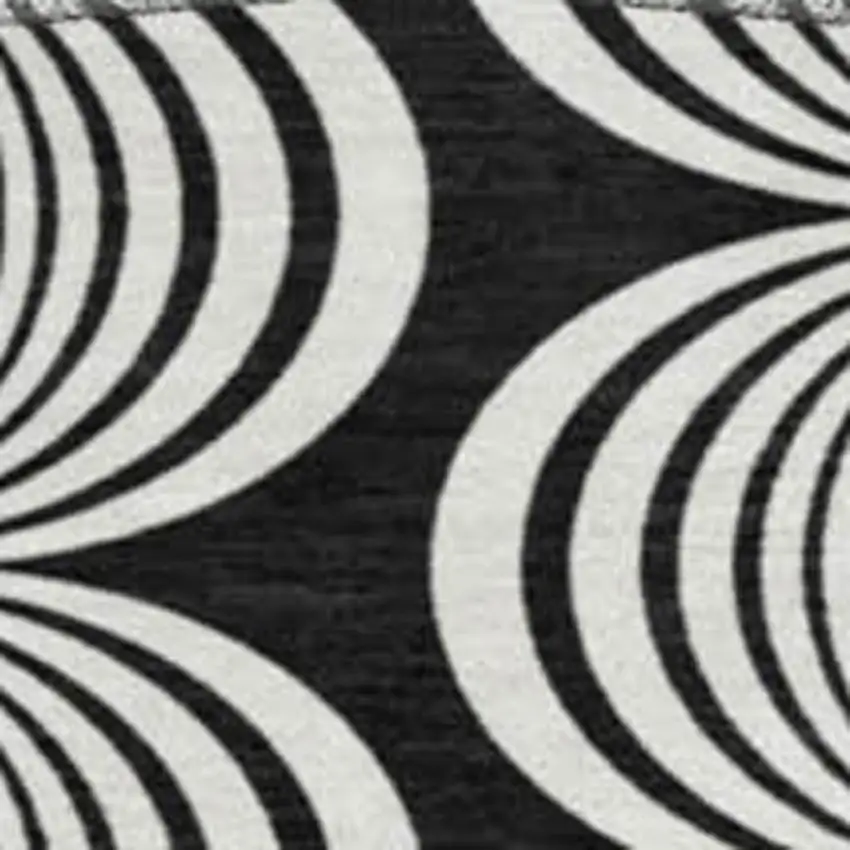 8' Black And Ivory Ogee Washable Round Rug With UV Protection Photo 3