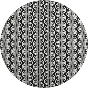 Photo of 8' Black And Ivory Ogee Washable Round Rug With UV Protection