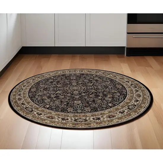 6' Black And Ivory Oriental Round Rug Photo 1