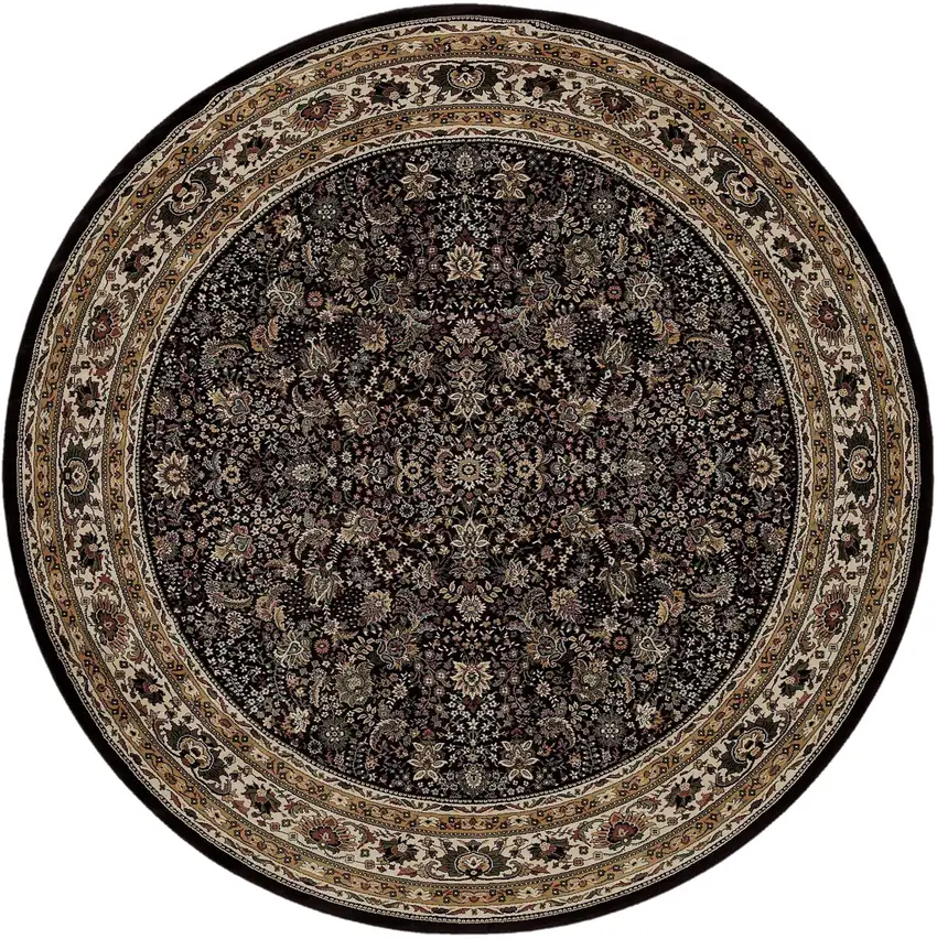 6' Black And Ivory Oriental Round Rug Photo 2