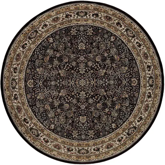 6' Black And Ivory Oriental Round Rug Photo 2