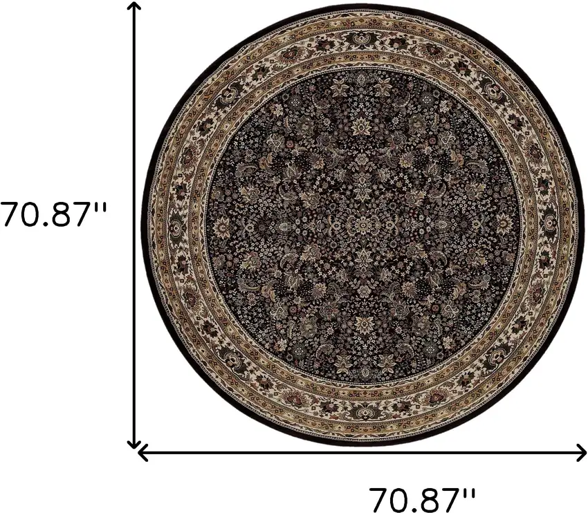 6' Black And Ivory Oriental Round Rug Photo 3