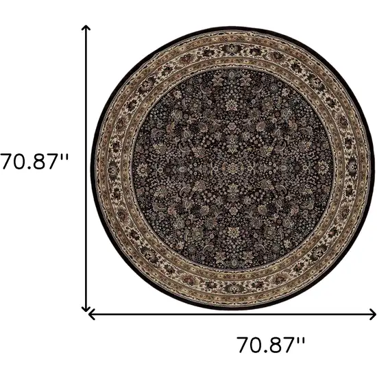 6' Black And Ivory Oriental Round Rug Photo 3