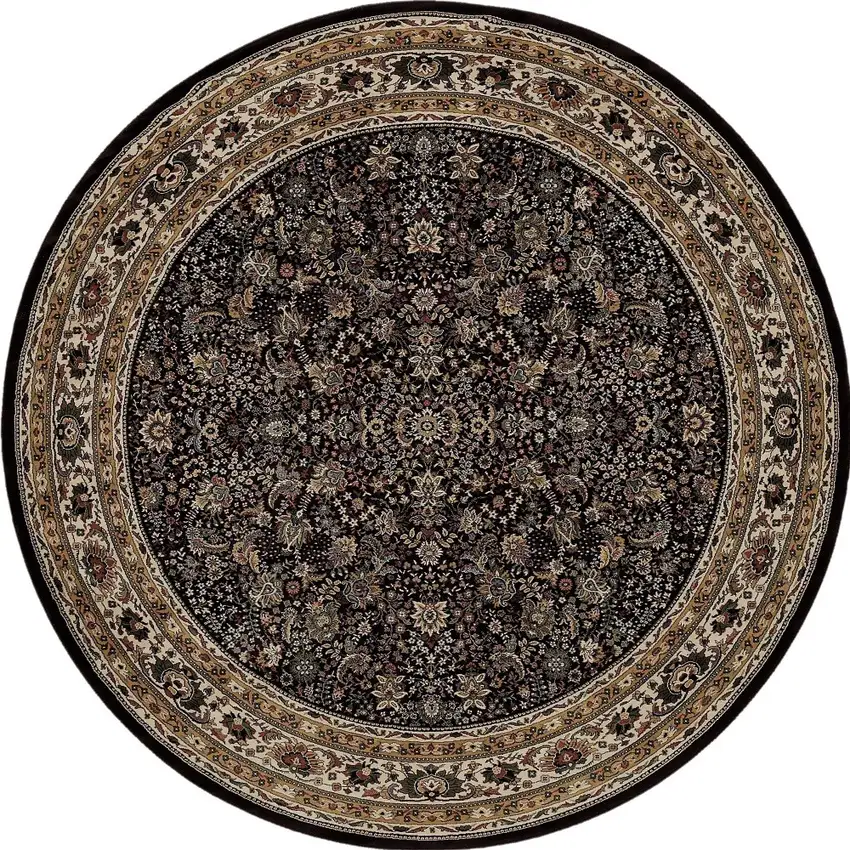 6' Black And Ivory Oriental Round Rug Photo 5