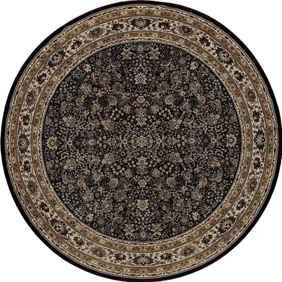 6' Black And Ivory Oriental Round Rug Photo 5