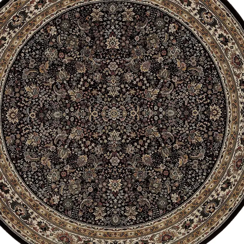 6' Black And Ivory Oriental Round Rug Photo 4