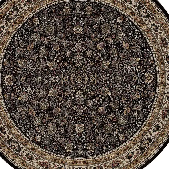 6' Black And Ivory Oriental Round Rug Photo 4