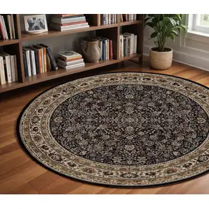 Photo of 8' Black And Ivory Oriental Round Rug