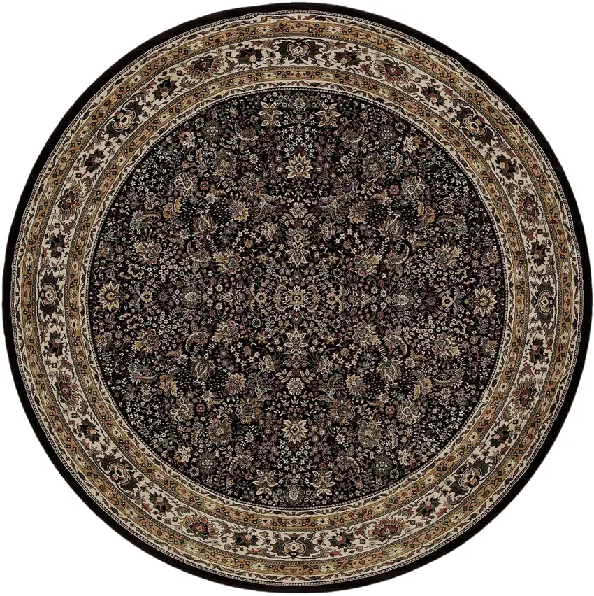 8' Black And Ivory Oriental Round Rug Photo 4