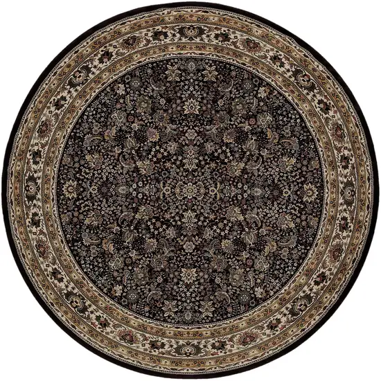 8' Black And Ivory Oriental Round Rug Photo 4