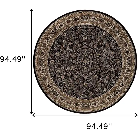 8' Black And Ivory Oriental Round Rug Photo 3