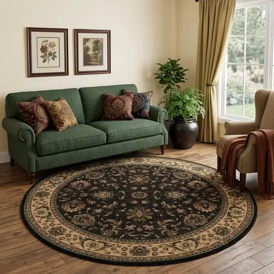 8' Black And Ivory Oriental Round Rug Photo 1