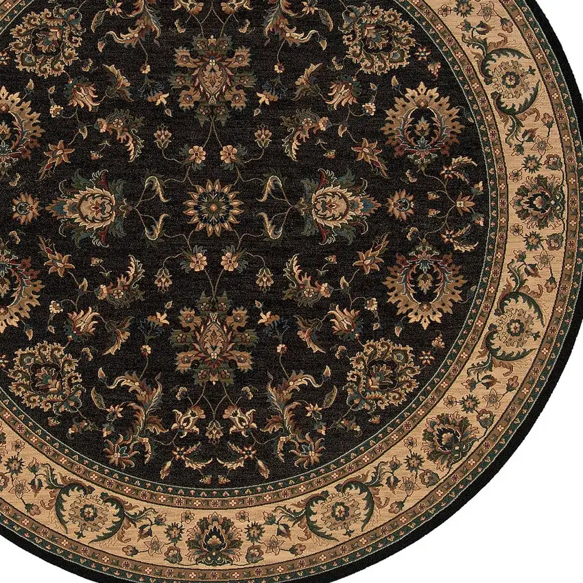 8' Black And Ivory Oriental Round Rug Photo 4