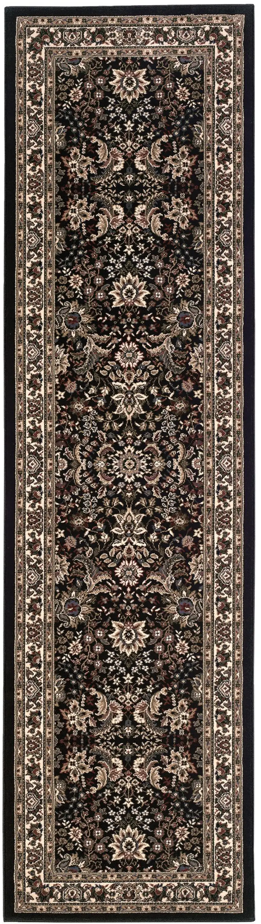8' Black And Ivory Oriental Runner Rug Photo 2