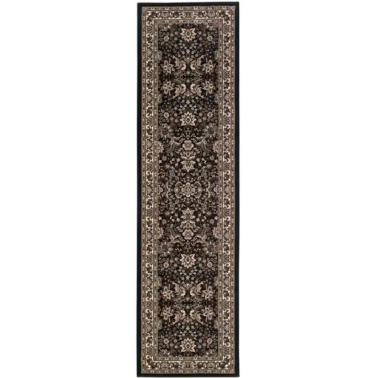 8' Black And Ivory Oriental Runner Rug Photo 2