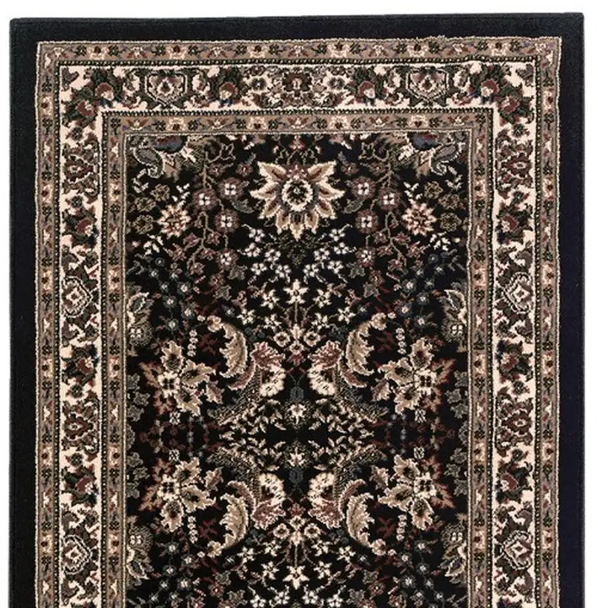 8' Black And Ivory Oriental Runner Rug Photo 5