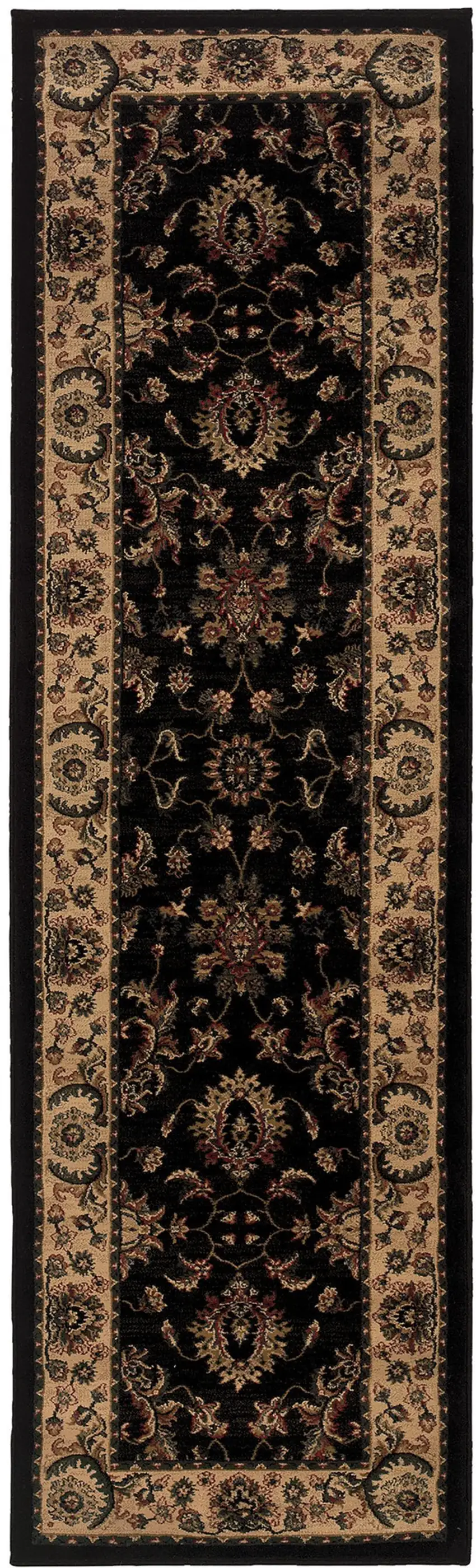 8' Black And Ivory Oriental Runner Rug Photo 2