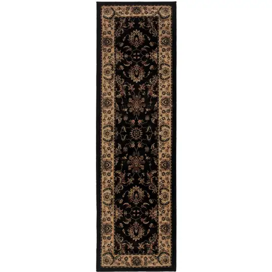8' Black And Ivory Oriental Runner Rug Photo 2