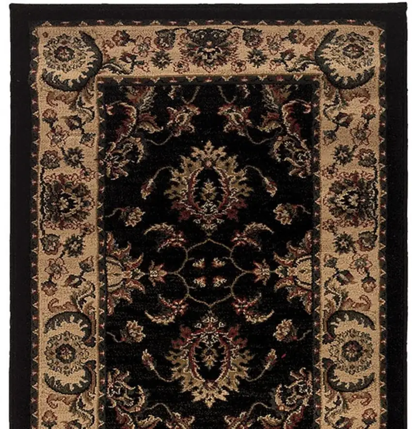 8' Black And Ivory Oriental Runner Rug Photo 4