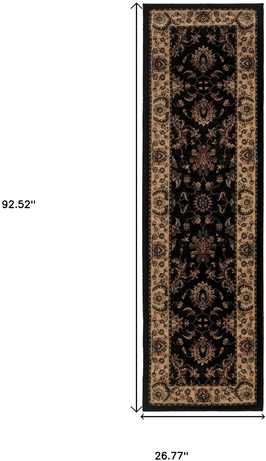 8' Black And Ivory Oriental Runner Rug Photo 3